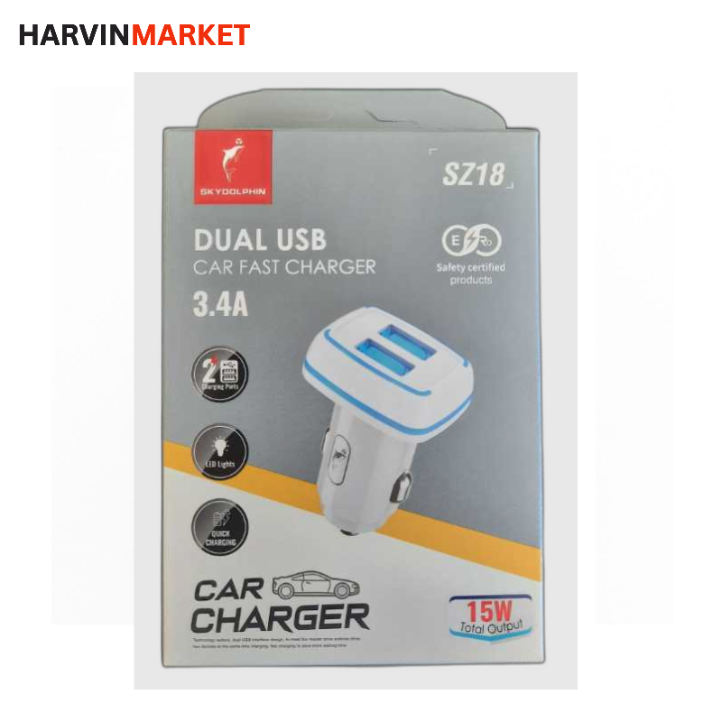 شارژر فندکی دو پورت USB فست شارژ مدل SZ18