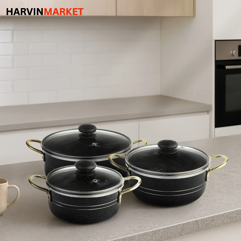 ست قابلمه نچسب 7 پارچه مشکی مات