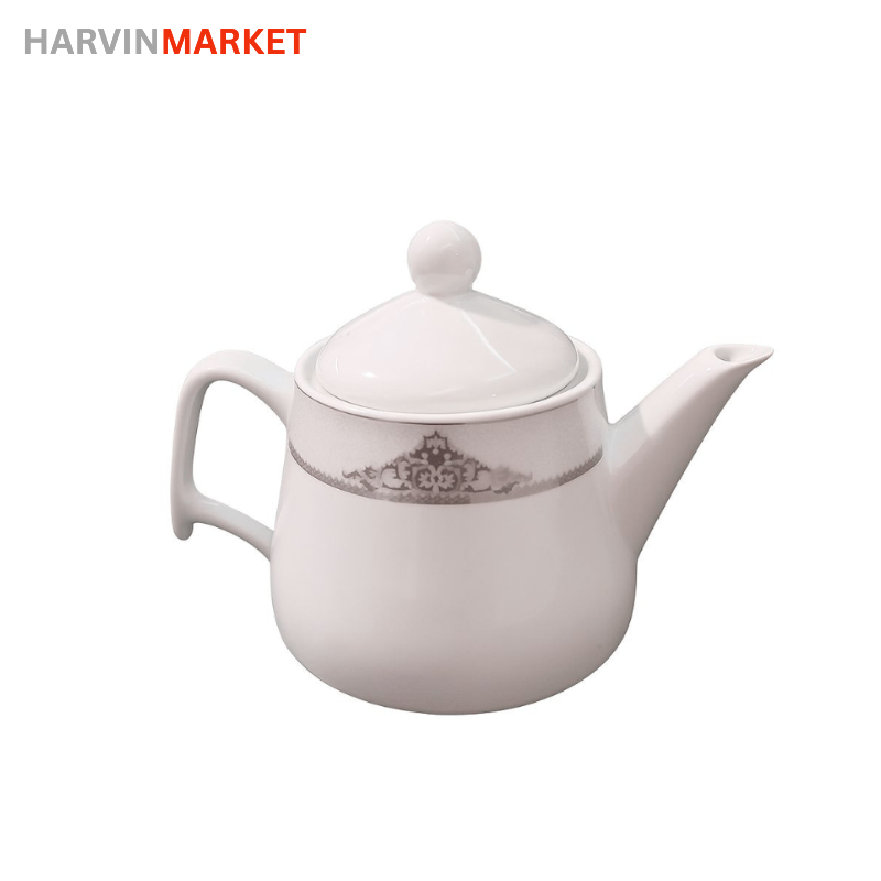 قوری چینی (Teapot) سفید لعاب دار مدل 0035 برند چینی پارس