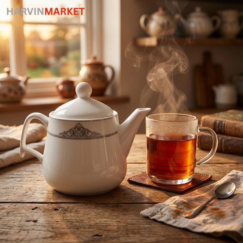قوری چینی (Teapot) سفید لعاب دار مدل 0035 برند چینی پارس