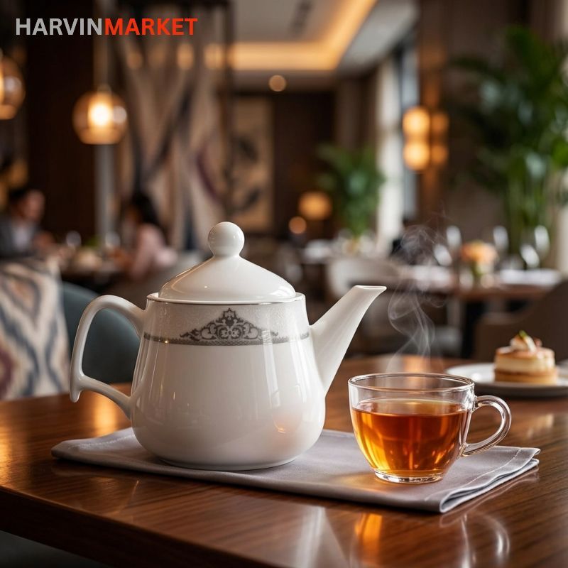 قوری چینی (Teapot) سفید لعاب دار مدل 0035 برند چینی پارس