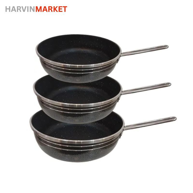 ماهیتابه گرانیتی تک دسته استیل ۳ تایی مدل HM-220