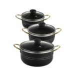 ست قابلمه نچسب 7 پارچه مشکی مات Non-Stick Cookware Set مدل 2201-SB طراحی ایتالیا طرح لانه زنبوری