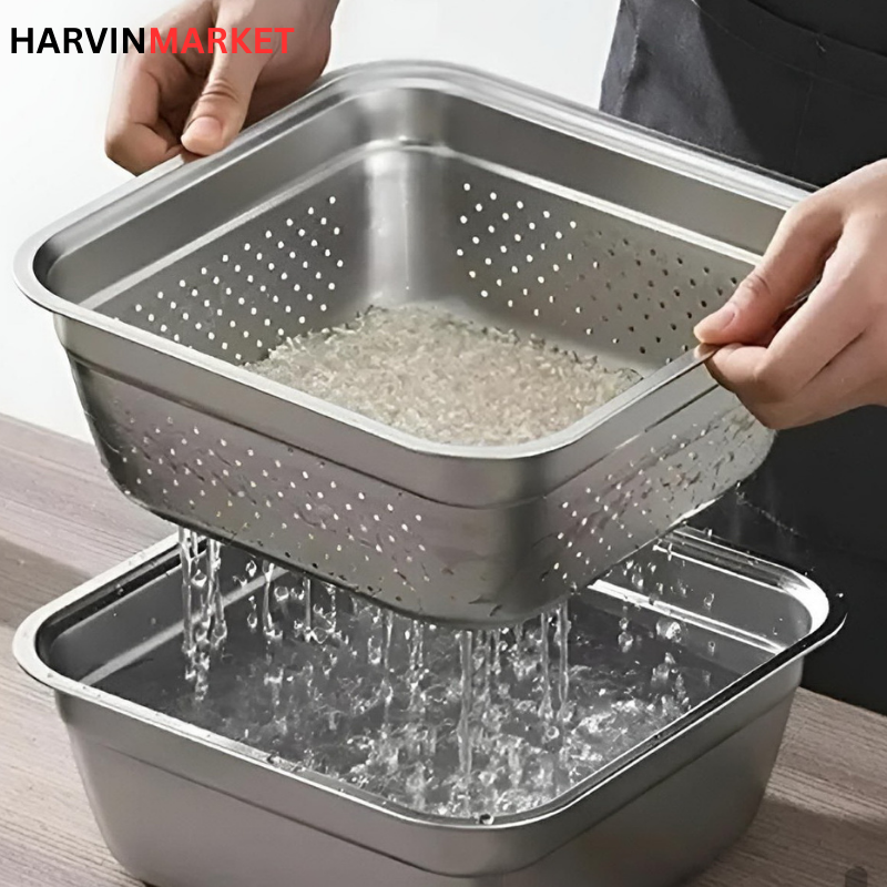 سرویس آبکش و لگن استیل 8 تیکه مربع یونیک (Unique) اصلی