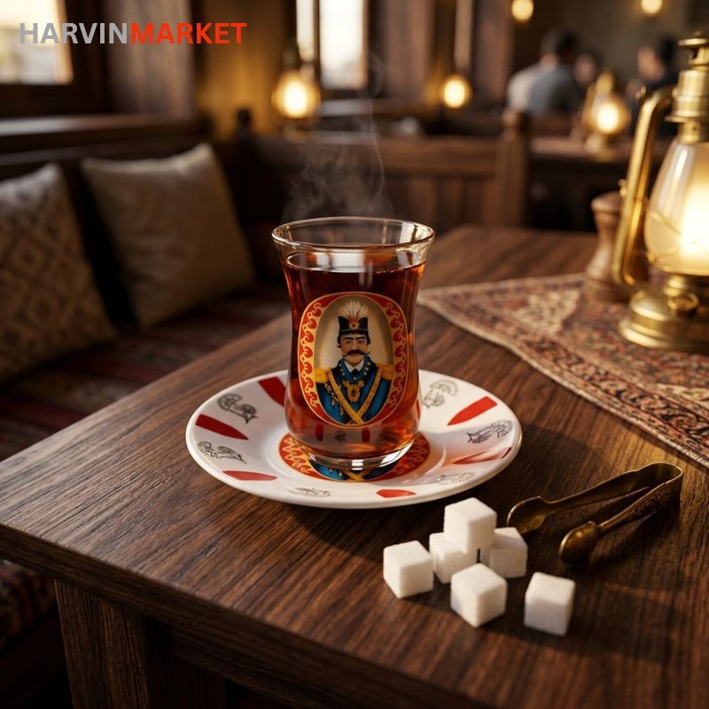 نعلبکی مرجان مدل محرمات طرح قاجاری مجموعه ۶ عددی