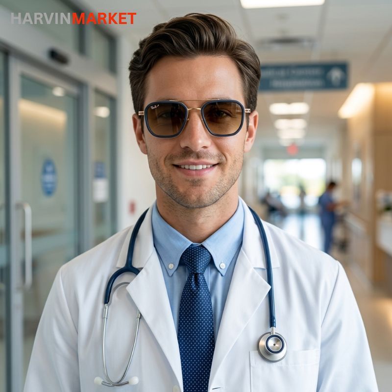 عینک آفتابی مردانه پلاریزه مدل شش‌ضلعی فریم مشکی طلایی و لنز قهوه ای
