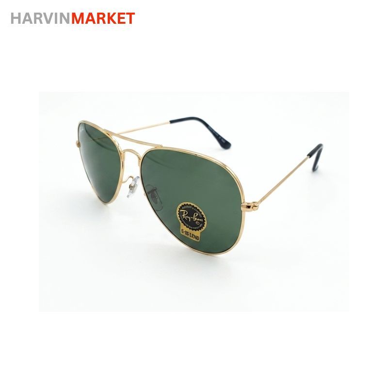 عینک آفتابی مردانه ری‌بن (Ray-Ban) مدل خلبانی – فریم طلایی و لنز G-15 سبز