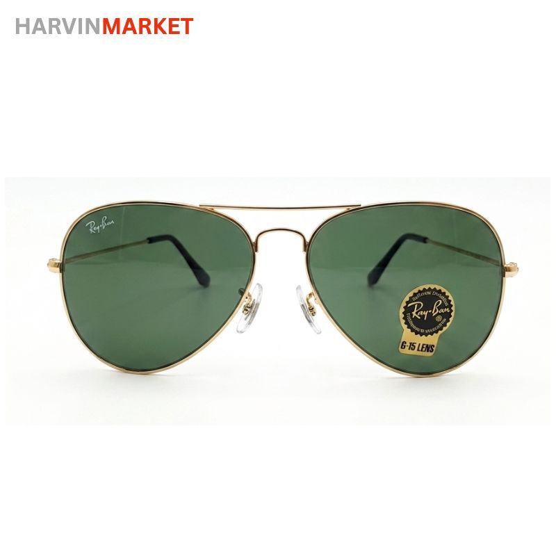 عینک آفتابی مردانه ری‌بن (Ray-Ban) مدل خلبانی – فریم طلایی و لنز G-15 سبز