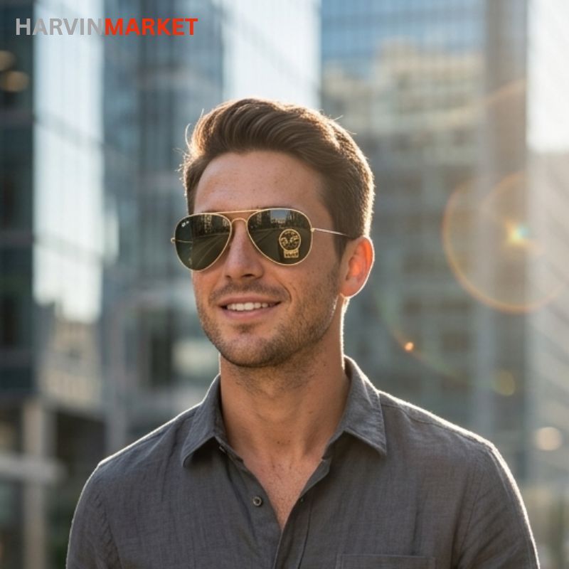 عینک آفتابی مردانه ری‌بن (Ray-Ban) مدل خلبانی – فریم طلایی و لنز G-15 سبز