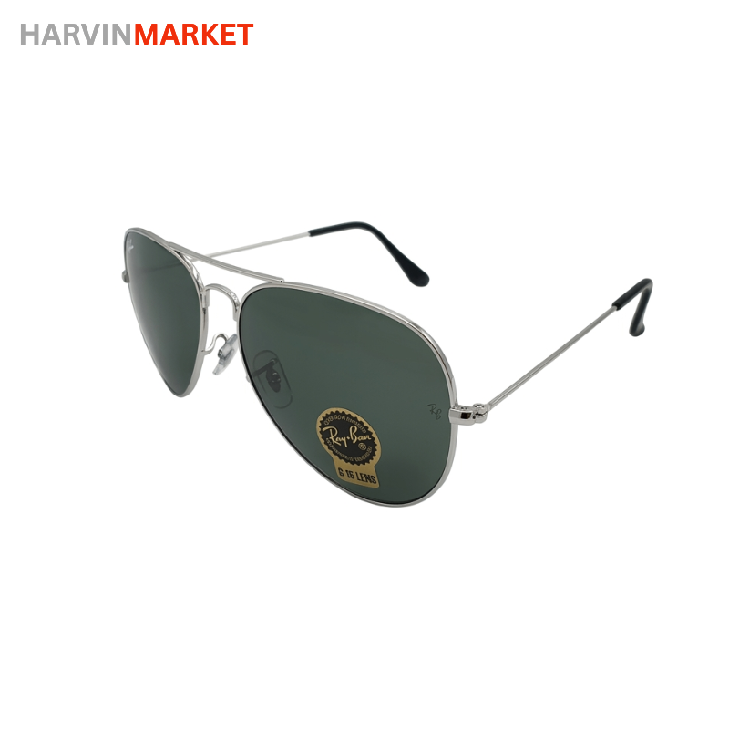 عینک آفتابی مردانه ری‌بن (Ray-Ban) مدل خلبانی – فریم نقره ای و لنز G-15 دودی