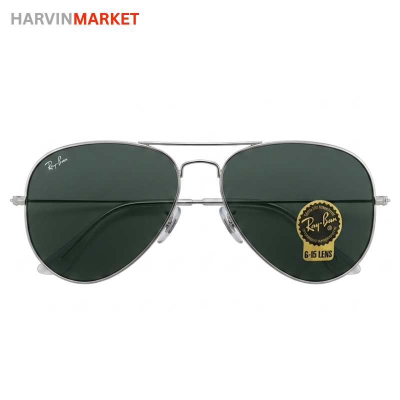 عینک آفتابی مردانه ری‌بن (Ray-Ban) مدل خلبانی – فریم نقره ای و لنز G-15 دودی